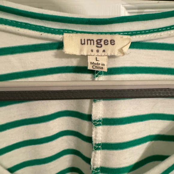 umgee Women’s Green & White Striped Shirt ~ Size L - Picture 3 of 14
